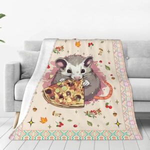 Opossum Gifts Opossum Plush Blanket Comfy Flannel Fleece Warm Soft Fluffy Fuzzy Opossum Pizza Decor Throw Blankets Gifts for Girls Boys Women Teens Kids Baby for Room Bed Sofa Couch 40"X50"