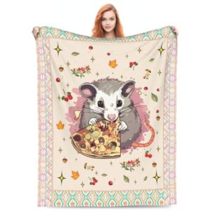 Opossum Gifts Opossum Plush Blanket Comfy Flannel Fleece Warm Soft Fluffy Fuzzy Opossum Pizza Decor Throw Blankets Gifts for Girls Boys Women Teens Kids Baby for Room Bed Sofa Couch 40"X50"