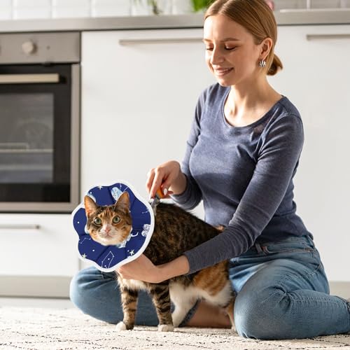 Cobee Soft Cat Cone Collar, Protective Cute Small Cat Recovery Collar Adjustable Fasteners Collars for Kittens Cats E-Collars After Surgery Wound Healing, Fit 6.3"-9" Neck Circumference(Constellation)