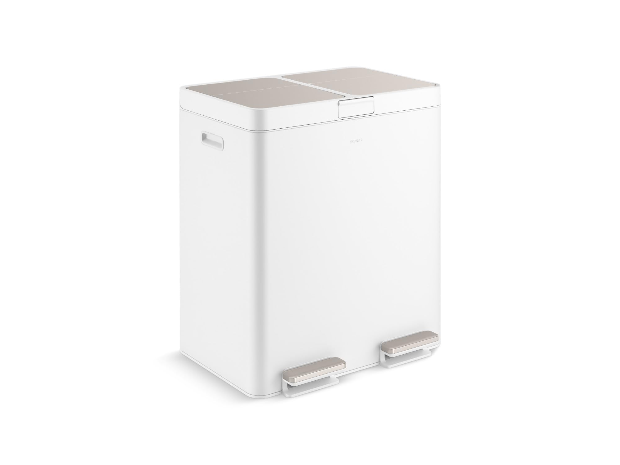 KOHLER K-23828-WST 82-Liter Stainless Steel Dual-bin Step Trash can, White Stainless