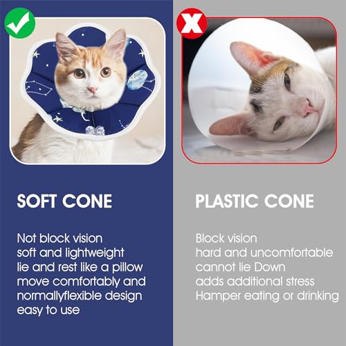 Cobee Soft Cat Cone Collar, Protective Cute Small Cat Recovery Collar Adjustable Fasteners Collars for Kittens Cats E-Collars After Surgery Wound Healing, Fit 6.3"-9" Neck Circumference(Constellation)