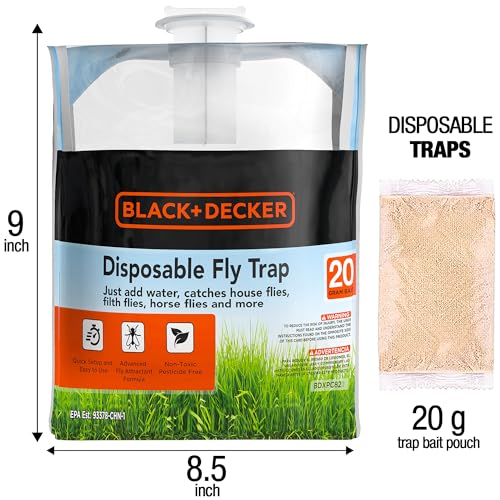 Fly Trap- Hanging Fly Traps Outdoor- Natural Non-Toxic Fly Catcher Attractant- Add Water to Catch House & Horse Flies in Garden, Backyard & Barn- 1 Trap, 20 Grams