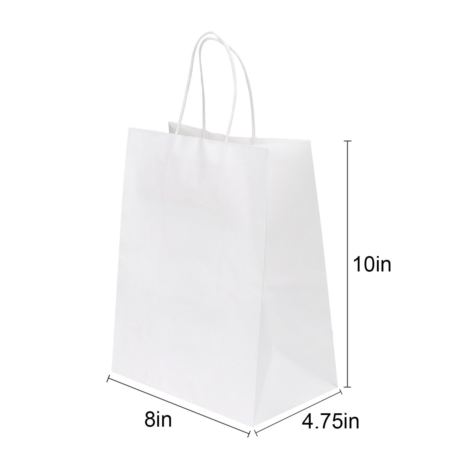 Joybe 100 Pack 8x4.75x10 Inch Medium White Kraft Paper Bags with Handles Bulk, Craft Paper Gift Bags for Party Favors Grocery Retail Shopping Business Goody Merchandise Take Out Blank Sacks (100pcs)