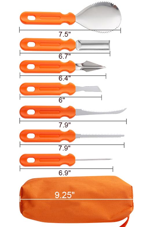 WmcyWell Pumpkin Carving Kit Tools Halloween Pumpkin Decorating Kit Stainless Steel Sculpting Knife for Halloween Decoration Jack-O-Lanterns Gift for Halloween Orange 7pcs