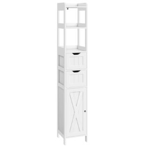 Bathroom Cabinet, Bathroom Storage Cabinet Rack Stand, Freestanding Narrow Tall Cabinet with Door and Adjustable Shelf, Multifunctional Bathroom Floor Cabinet with 2 Drawers (White)