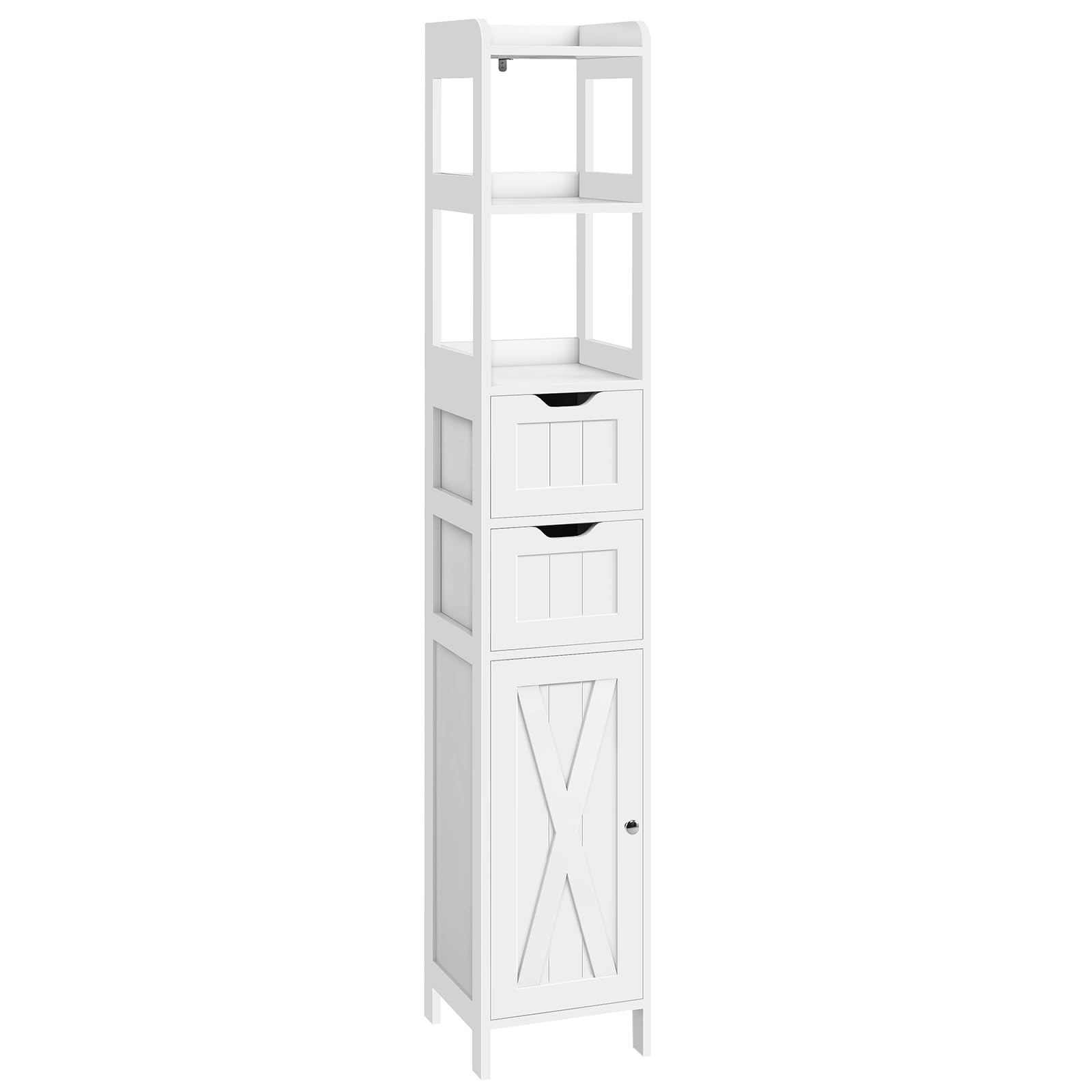 Bathroom Cabinet, Bathroom Storage Cabinet Rack Stand, Freestanding Narrow Tall Cabinet with Door and Adjustable Shelf, Multifunctional Bathroom Floor Cabinet with 2 Drawers (White)