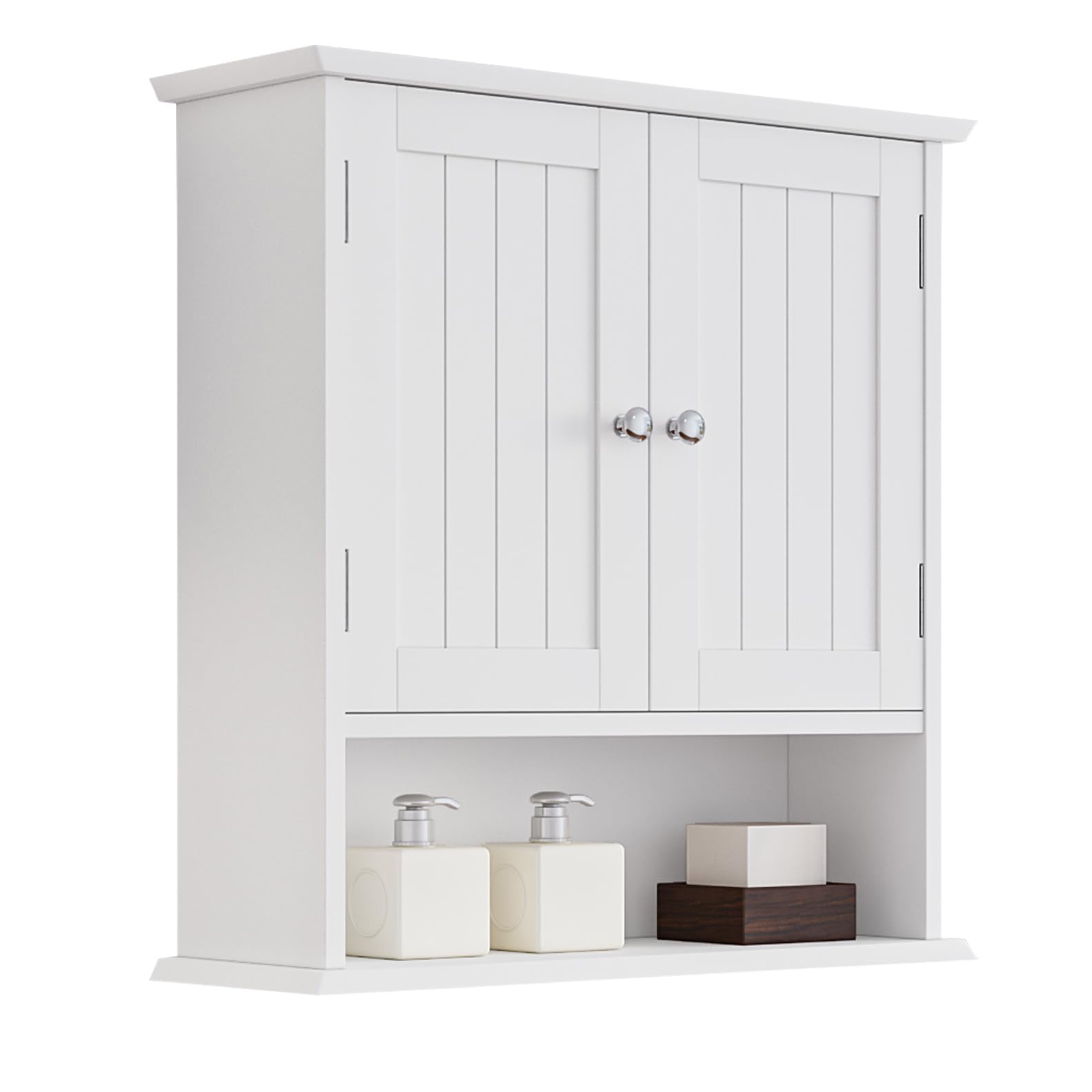 Mino Kesper Bathroom Wall Cabinet, Bathroom Cabinet Wall Mount with 2 Doors and Open Shelf, Over The Toilet Wall Storage Cabinet, Bathroom Medicine Cabinet