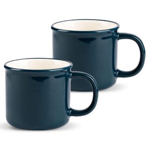 kook camping mug, camping coffee mugs, urban outdoor hiking coffee cup, ceramic, camp casual, for campfire, tea, hot chocolate, soup, microwave and dishwasher safe, 14 oz, set of 2 navy blue