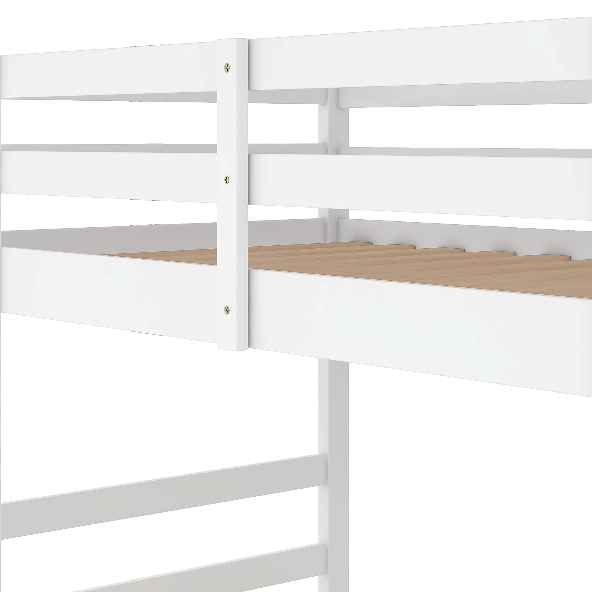 LostCat Twin Over Twin Bunk Bed, Pine Wood Bunk Bed Frame, Twin Bunk Bed Frame with Ladder and Full-Length Guardrail, Easy Assembly Pine Wood Bunk Bed Frame for Children, Teens and Adults, White