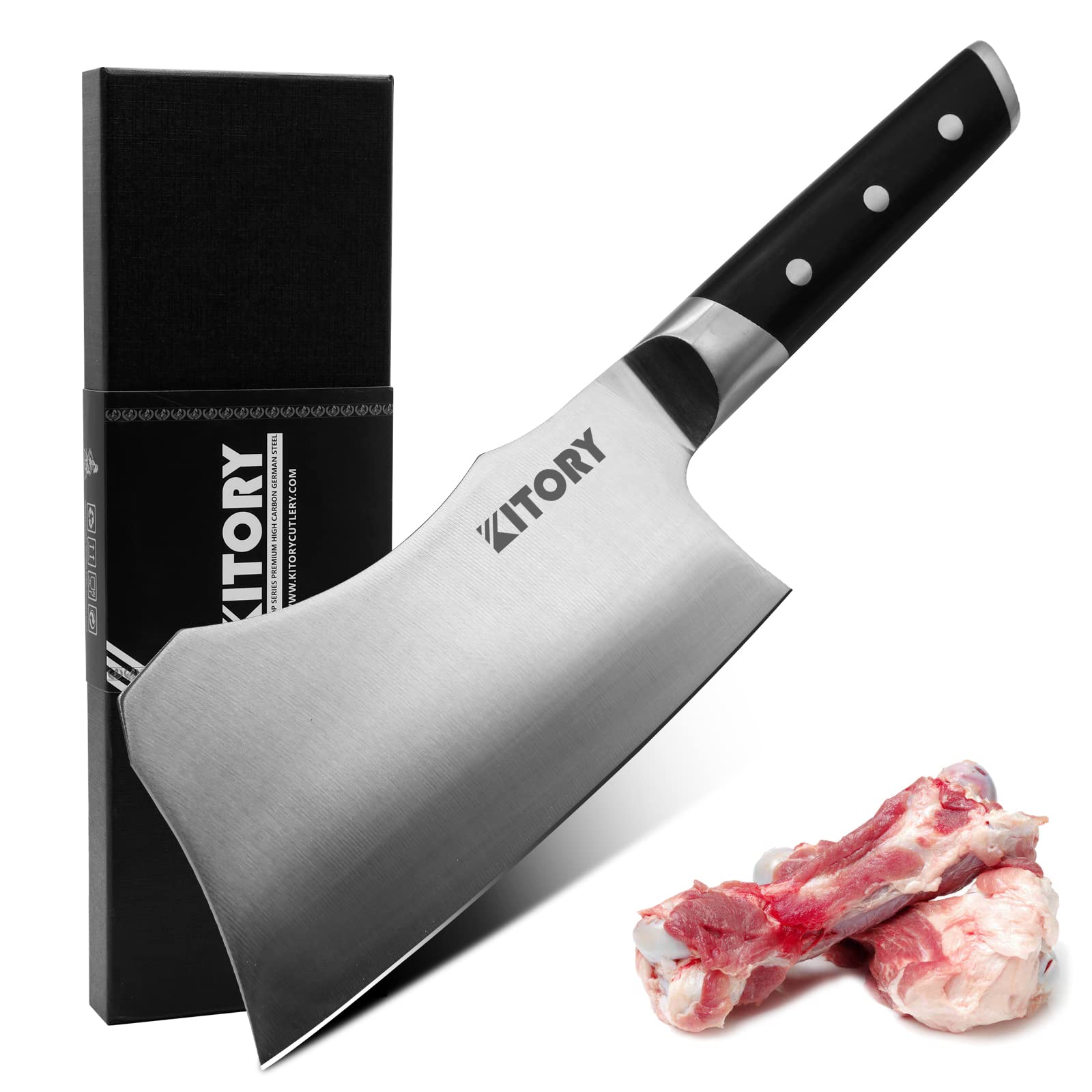 Meat Cleaver wiht larger handle - 7 inch Kitchen Bone Chopper,German High Carbon Stainless Steel Chopping Knife with Ergonomic Wodden Handle - for Home Kitchen and Restaurant - 2024 Gifts Box