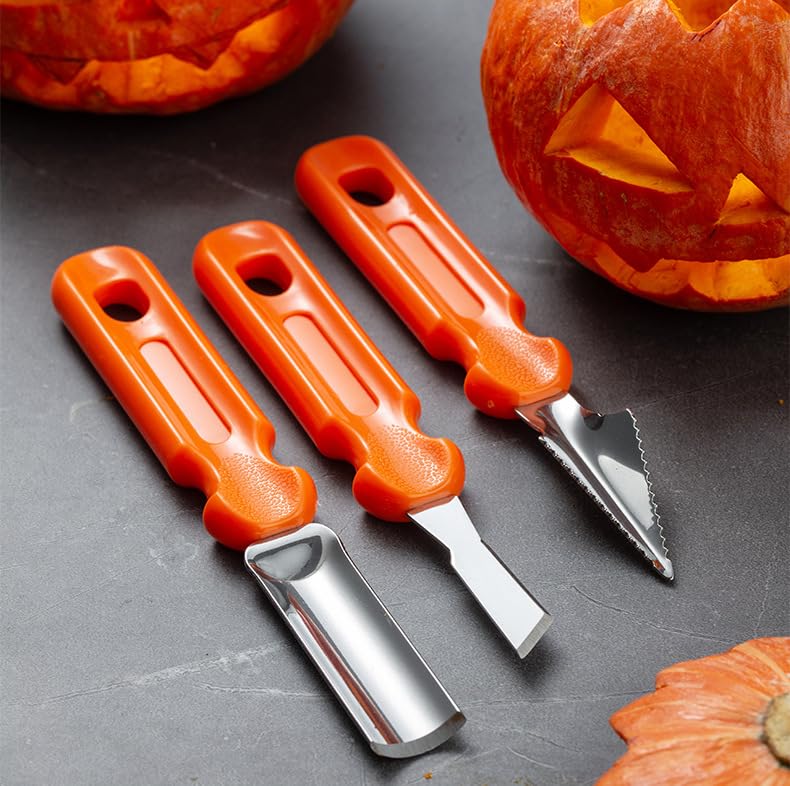 WmcyWell Pumpkin Carving Kit Tools Halloween Pumpkin Decorating Kit Stainless Steel Sculpting Knife for Halloween Decoration Jack-O-Lanterns Gift for Halloween Orange 7pcs