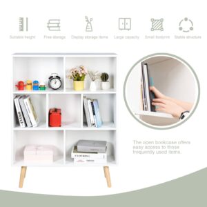 7 Cube White Bookshelf, 3 Tier Book Shelf with Legs Minimalist Bookcase Free Standing Display Cabinet Rack for Living Room, Office, Bedroom, Study Room (Contains Anti-Tipping Parts)