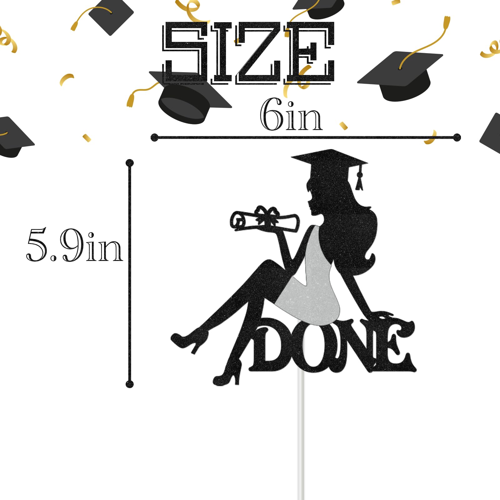 ShuanQ Done Cake Topper - Class of 2024 Graduation Party Decoration Cake Picks for Girls - Congrats 2024 Grad Sign Party Decor - High Scool College Graduation Party Supplies