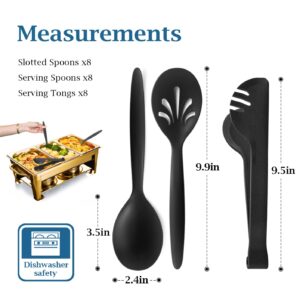 RayPard Reusable Plastic Serving Utensils Set of 24, Wheat straw Large Serving set 10" Serving Spoons/10" Slotted Spoons/9.4" Tongs, for Party Chafing Dish Buffet Catering (Black)