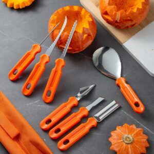 WmcyWell Pumpkin Carving Kit Tools Halloween Pumpkin Decorating Kit Stainless Steel Sculpting Knife for Halloween Decoration Jack-O-Lanterns Gift for Halloween Orange 7pcs