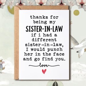 NTVShop Thank You Card - For Being My Sister-In-Law Card - Funny Birthday Card - Humorous Sister-In-Law Christmas - Gift For Her