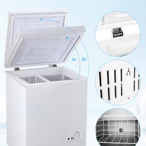 Kazigak Compact Chest Freezer, 3.5 Cu.Ft. Deep Freezer with Basket, 6 Level Adjustable Temperature, Top Door Mini Freezer White