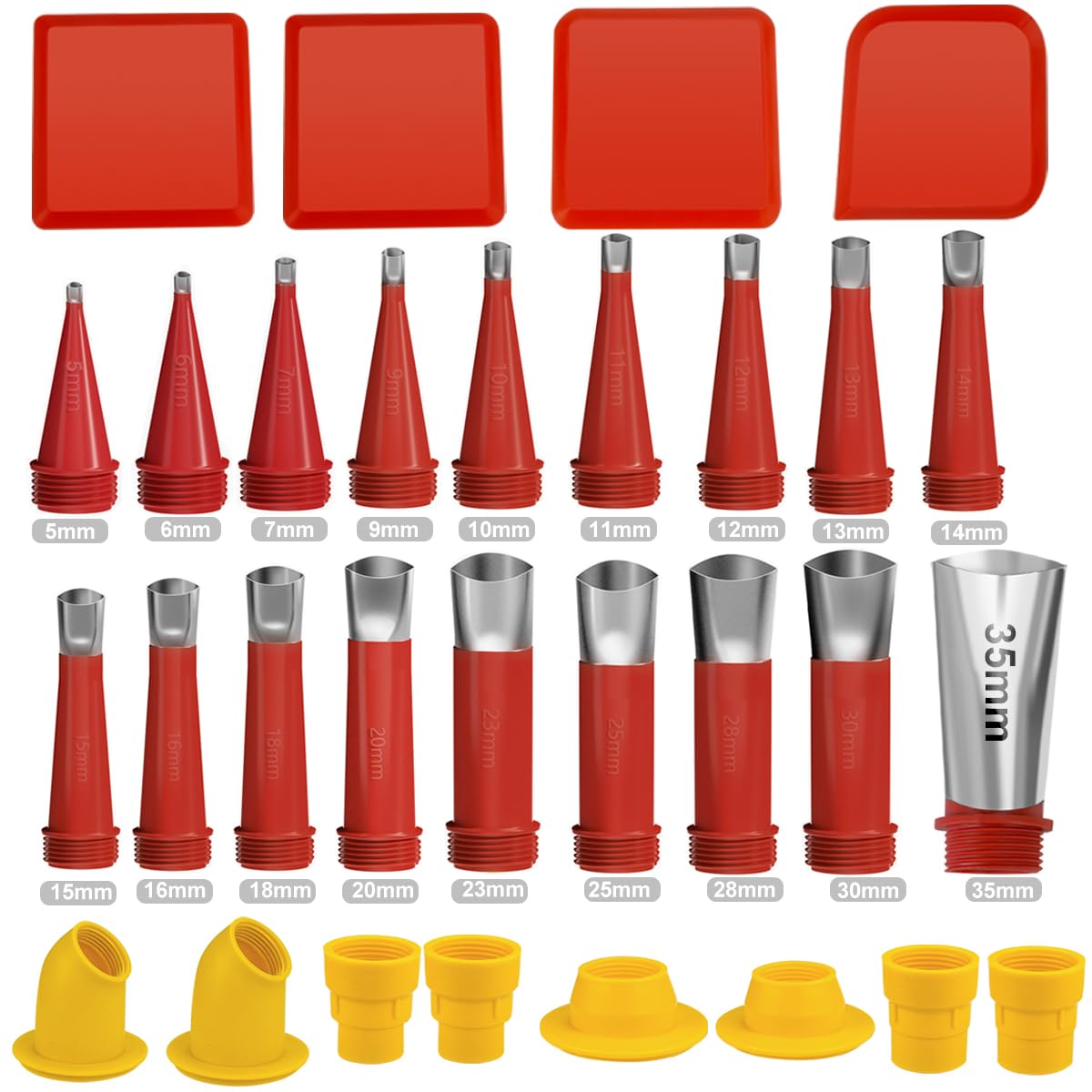 30Pcs Caulking Finisher Kit, Caulking Nozzle Tips Stainless Steel 18 Caulking Nozzle Applicators with 8 Connector Caulking Guns and 4 Grout Scraper for Bathroom Kitchen Doors Windows