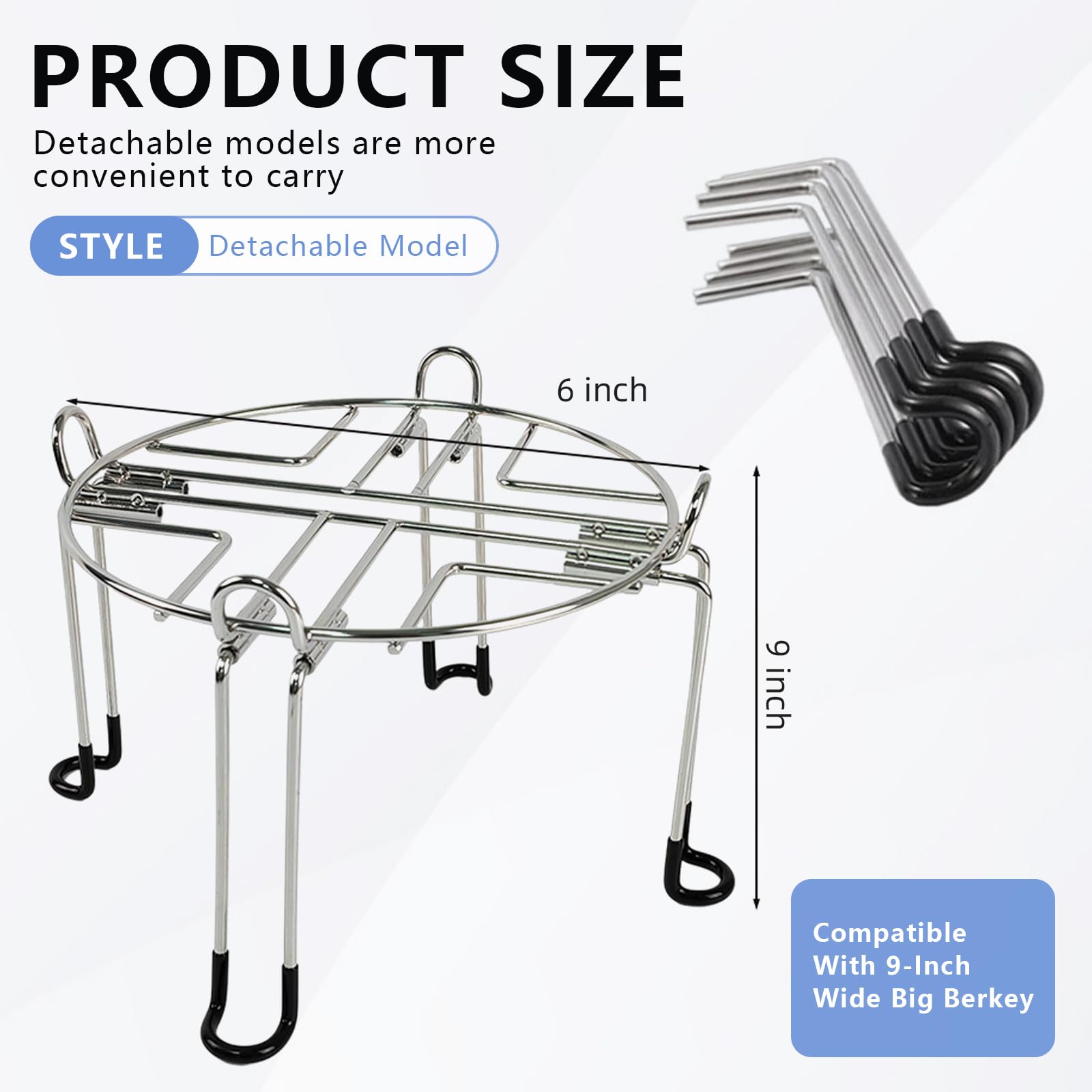 Water Filter Stand 6" Tall by 9" Wide Compatible with Berkey Big, Royal and Travel System, Countertop Stainless Steel Stand for Most Medium Gravity Fed Water Coolers