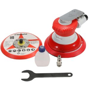 air random orbital sander, 5inch dual-action sander with psa and hook & loop backing pads, pneumatic palm sander for auto body,metal,woodworking