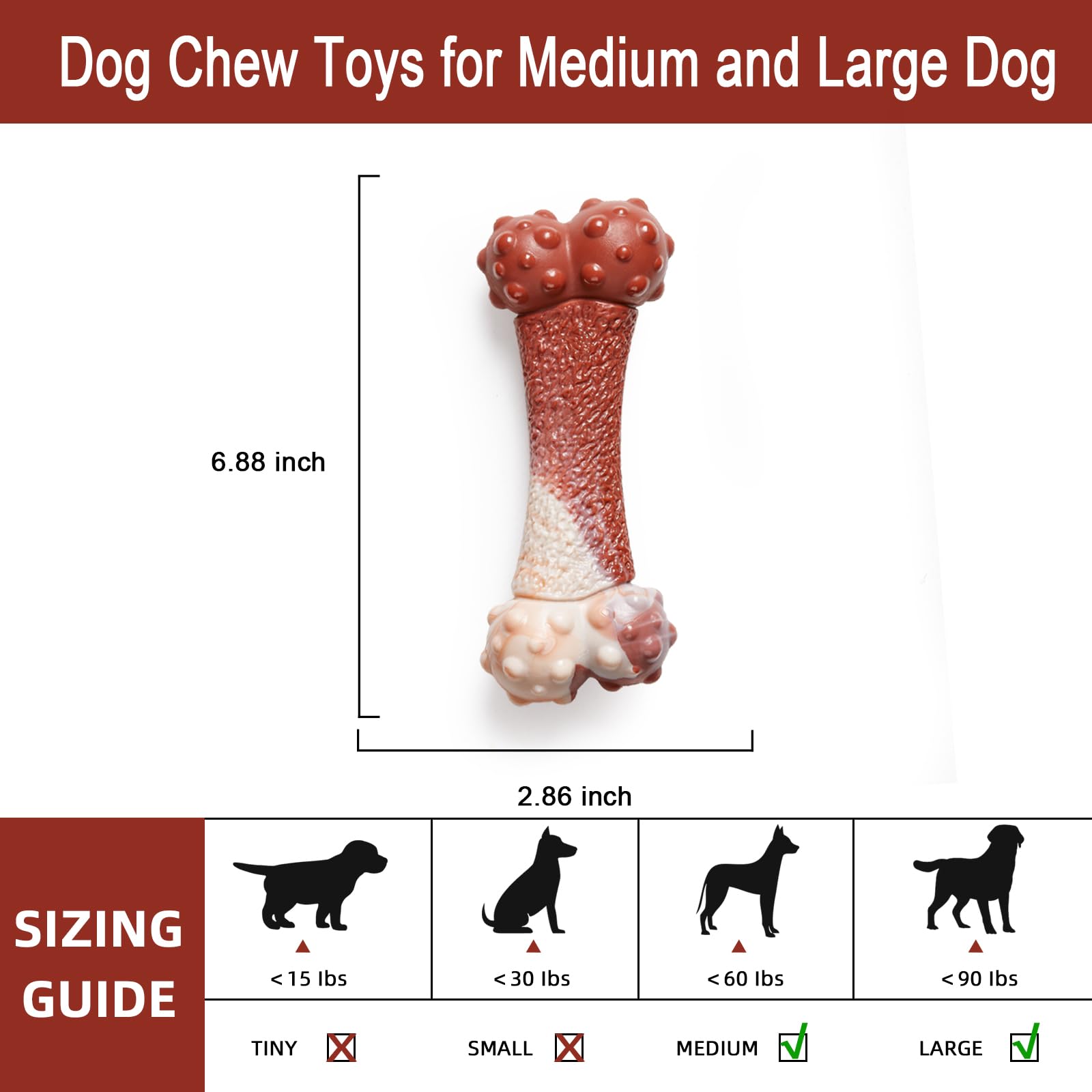 CHONGBAOSHI Dog Chew Toys for Aggressive Chewer, Indestructible Beef Nylon Bone Toy Medium/Large(1 Pack)