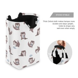 Laundry Basket With Handles Cute Otter Waterproof Foldable Laundry Hamper Dirty Clothes Hampers Toy Storage Basket Organizer for Bedroom Laundry Room Nursery