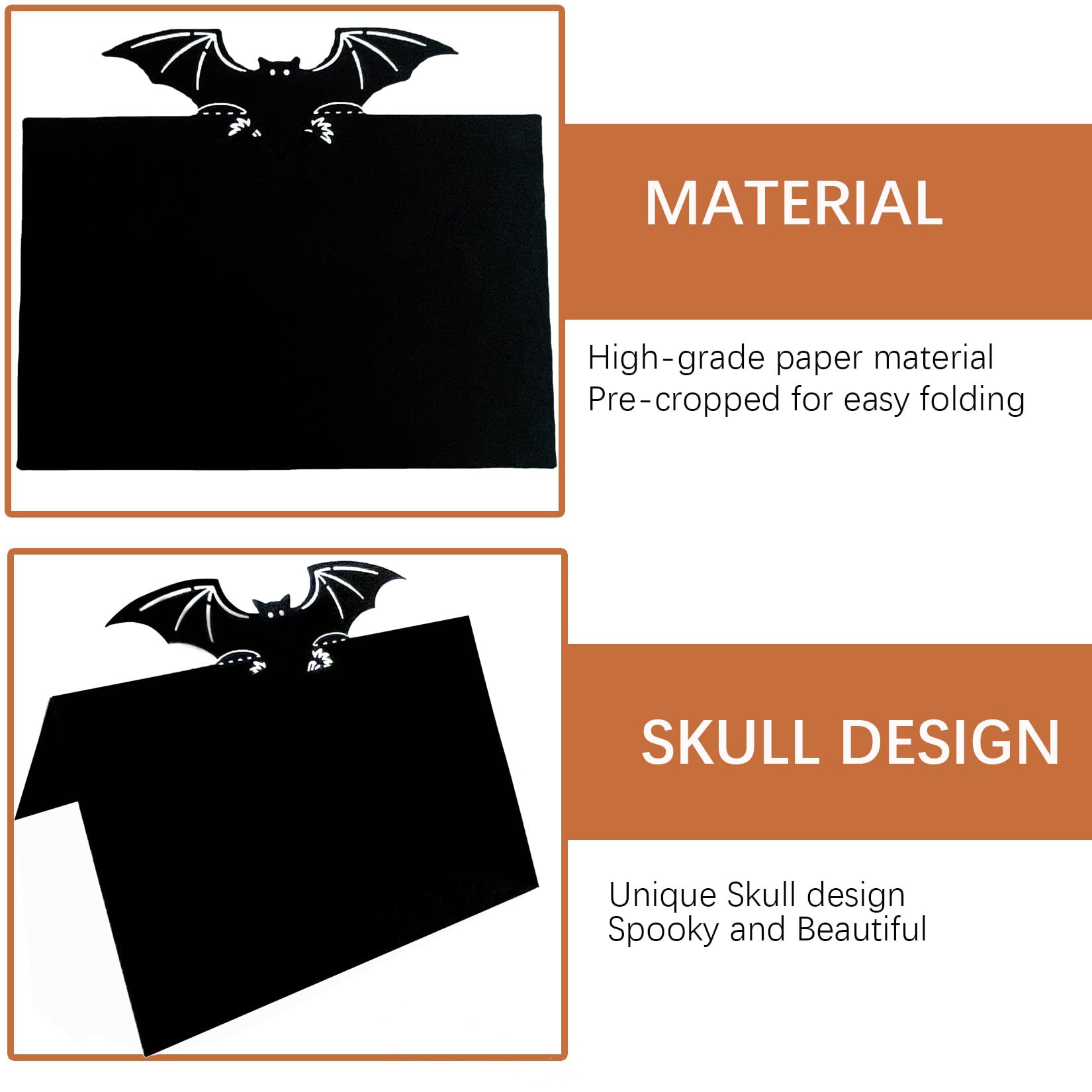 Halloween Bat Place Cards Black Blank Place Cards Table Tent Cards Food Tent Labels, Seating Place Cards for Halloween Party Wedding Anniversary Table Decor, 25pcs