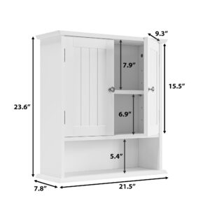 Mino Kesper Bathroom Wall Cabinet, Bathroom Cabinet Wall Mount with 2 Doors and Open Shelf, Over The Toilet Wall Storage Cabinet, Bathroom Medicine Cabinet