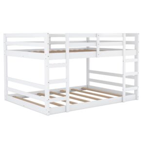 LostCat Twin Over Twin Bunk Bed, Pine Wood Bunk Bed Frame, Twin Bunk Bed Frame with Ladder and Full-Length Guardrail, Easy Assembly Pine Wood Bunk Bed Frame for Children, Teens and Adults, White