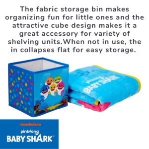 Franco Baby Shark Kids Bedding Plush Throw and Canvas Storage Cube Bin, 2pc Set (Officially Licensed Product)