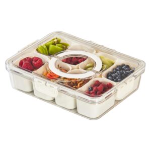 snack box container, portable travel charcuterie board with lid, refrigerator food storage box, snack organizer, divided storage containers, chopped salad box, keep food fresh longer (8 grid)