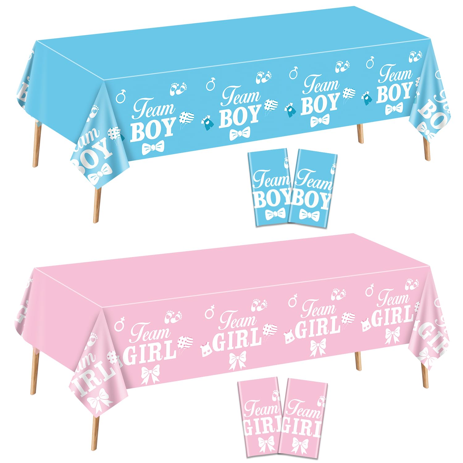 4Pcs Gender Reveal Tablecloths - Gender Reveal Decor Boys or Girls Table Coves Rectangular Pink and Blue Tablecloth Gender Reveal Ideas for Boy or Girl Party Supplies, 51 x 86.6 Inch (Gender Reveal-2)