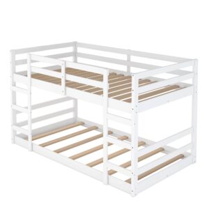 LostCat Twin Over Twin Bunk Bed, Pine Wood Bunk Bed Frame, Twin Bunk Bed Frame with Ladder and Full-Length Guardrail, Easy Assembly Pine Wood Bunk Bed Frame for Children, Teens and Adults, White