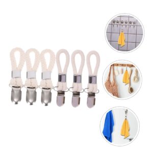 Beatifufu 6Pcs Towel Holder Towel Attachment for Hanging Laundry Clips Kitchen Towels Clips Towel Hangers Rack Braided Cotton Hanging Hooks Bath Towel Clip Coat Hook Clothing to Weave Iron