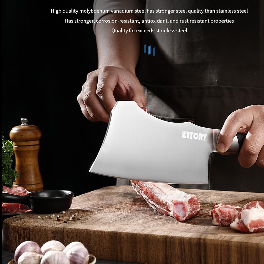 Meat Cleaver wiht larger handle - 7 inch Kitchen Bone Chopper,German High Carbon Stainless Steel Chopping Knife with Ergonomic Wodden Handle - for Home Kitchen and Restaurant - 2024 Gifts Box