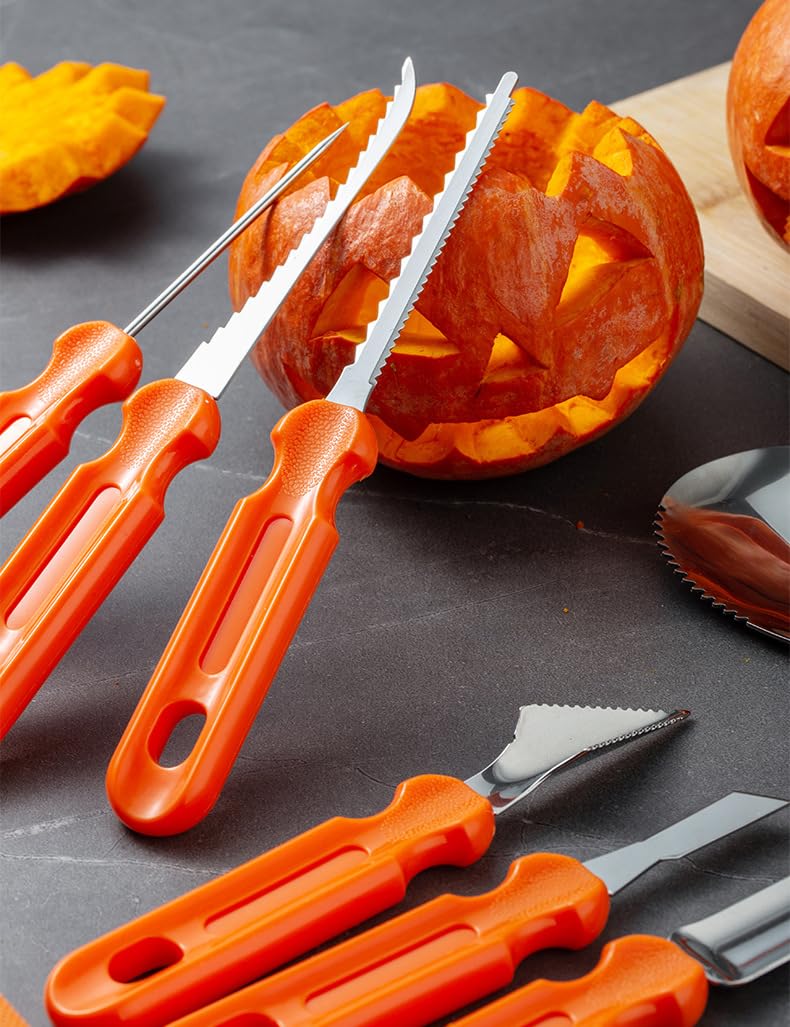 WmcyWell Pumpkin Carving Kit Tools Halloween Pumpkin Decorating Kit Stainless Steel Sculpting Knife for Halloween Decoration Jack-O-Lanterns Gift for Halloween Orange 7pcs