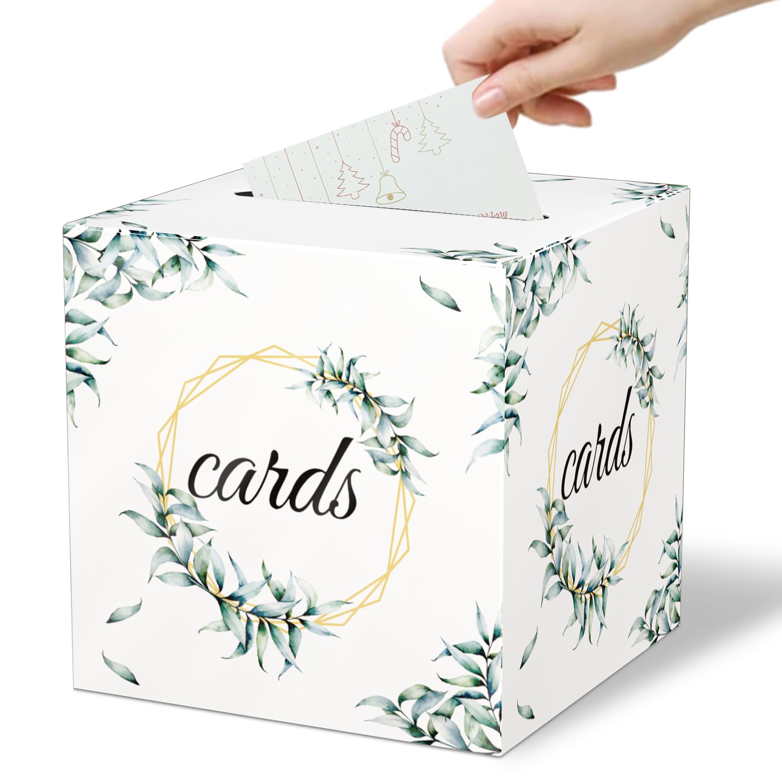 WNINK Green Leaves Card Box for Party, 8.7" Black Gift Card Box Money Box for Birthday, Wedding, Baby Shower, Retirement, Graduation Anniversary, Bridal Shower, Raffle Ticket, Cards Receiving Box