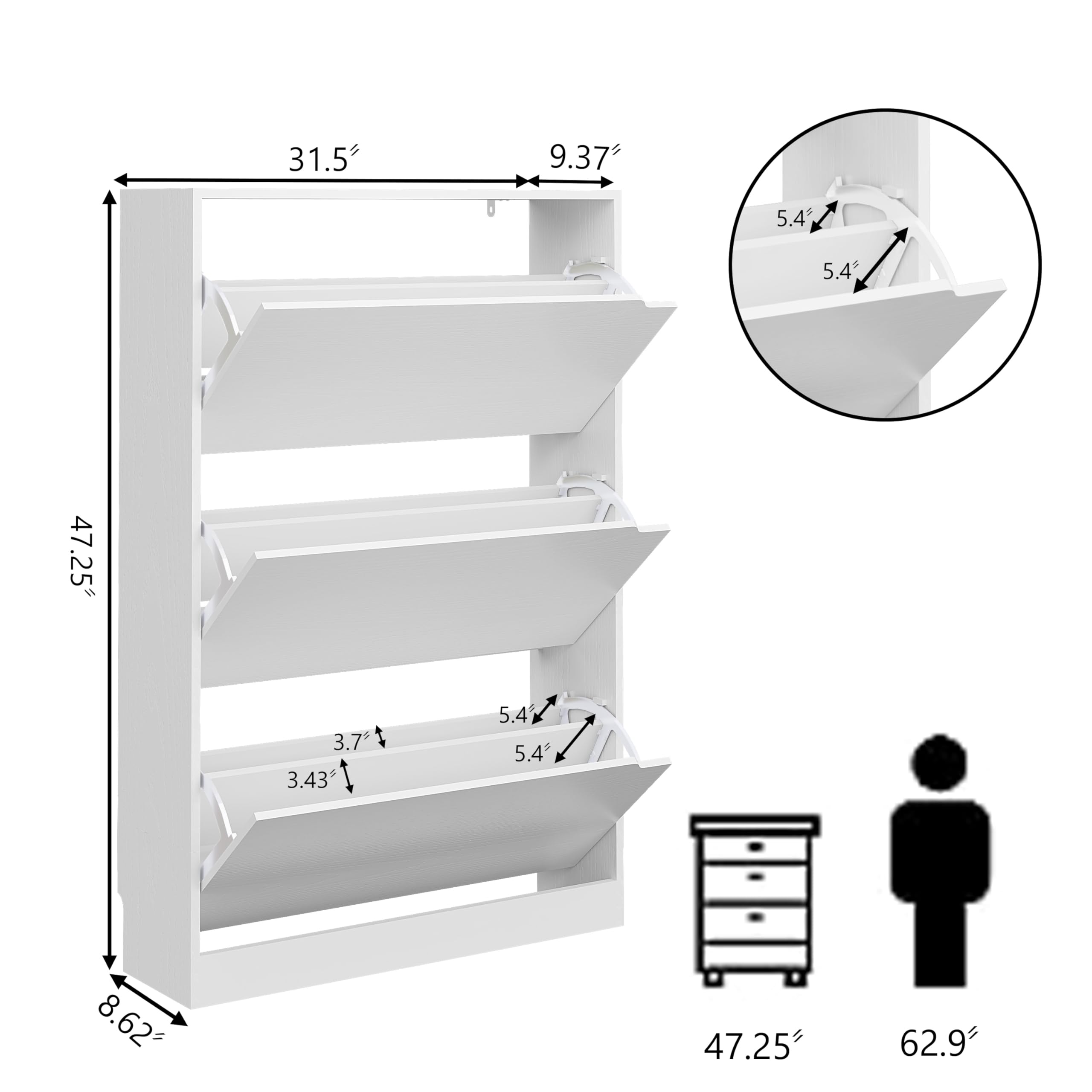 Boonatu Shoe Cabinet Storage for Entryway, Shoe Cabinet Storage with 3 Flip Drawers, Shoe Cabinet for Entryway Slim Space, 3 Tier White Shoe Cabinet Freestanding Wood Shoe Rack for Entryway, Hallway