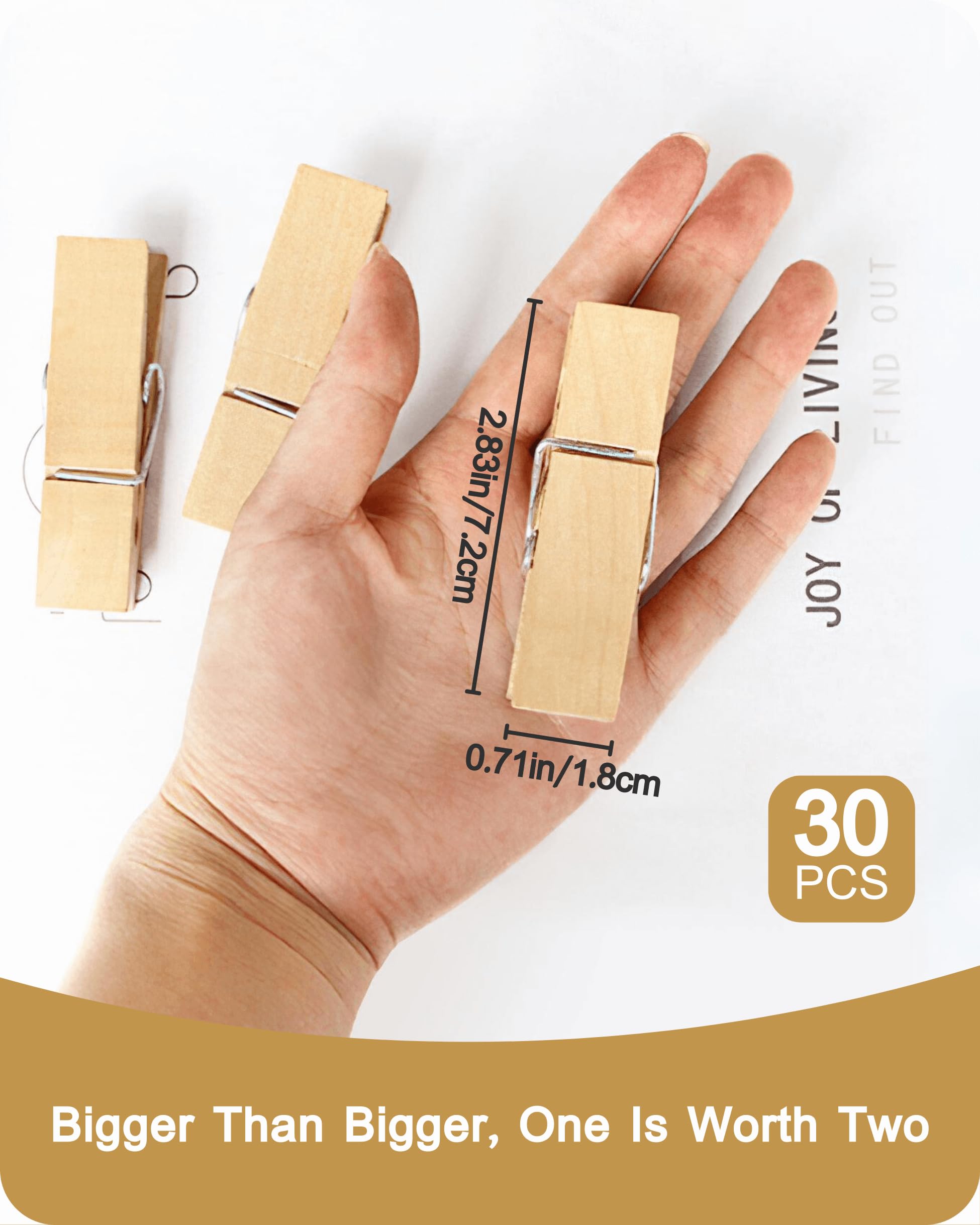 Clothes Pins, Sturdy and Heavy Duty Natural Wood Clips Wooden Clothespins for Hanging Clothes Photo Pictures Crafts Small Classroom Decorative Peg, 30 PCS