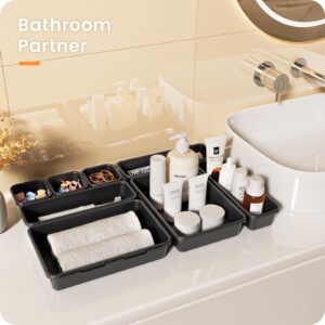 A-LuGei 【𝟮𝟮𝗣𝗖𝗦】 Plastic Black Desk Drawer Organizer, Bathroom Organizers and Storage, Makeup Organizer, Organization and Storage Bin Container for Vanity Office Utensils Tool Pantry Cosmetic