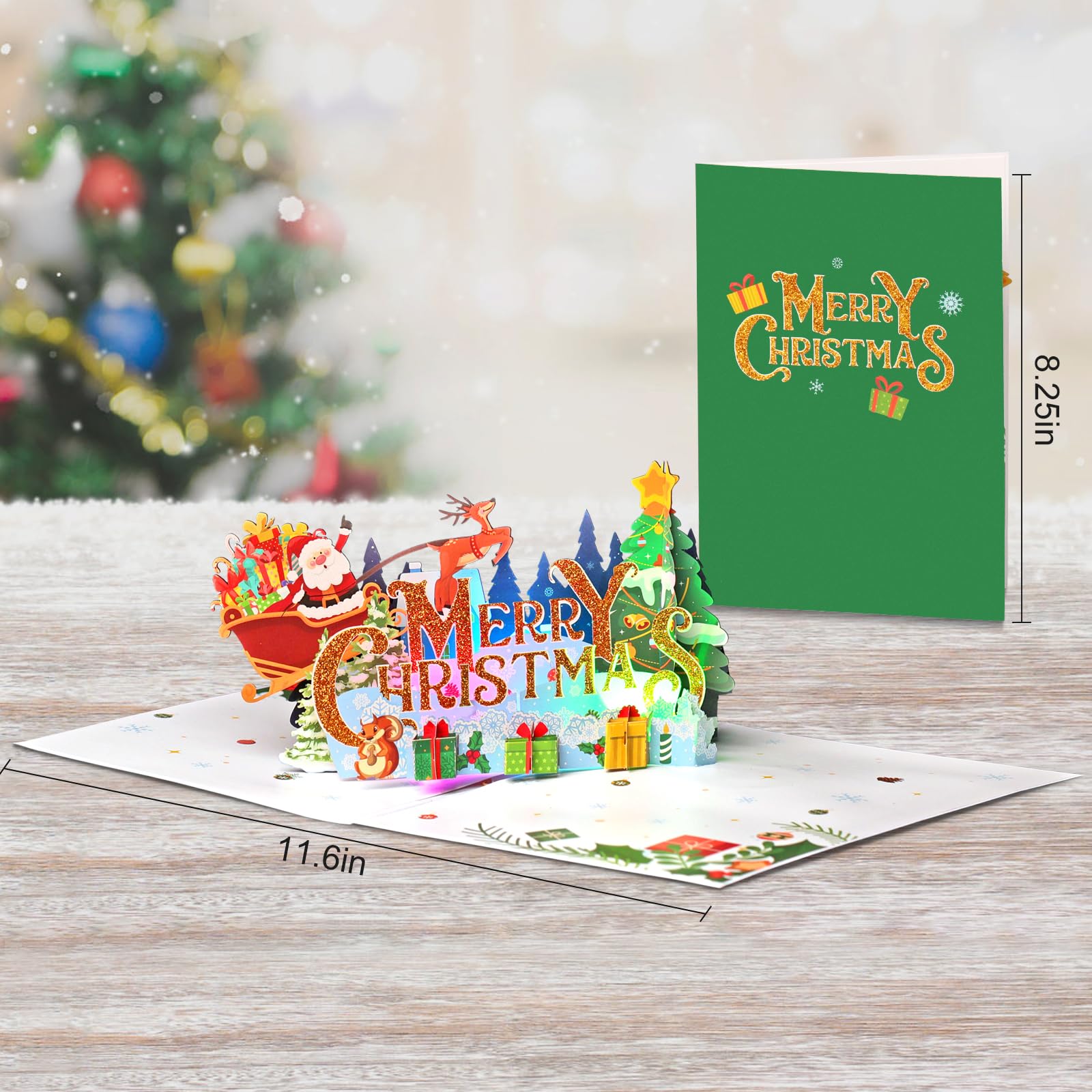 Yinqing Merry Christmas Cards, Light and Music Christmas Card, 3D Pop Up Christmas Greeting Card for Women Men Kids Husband Wife Mom Dad Daughter