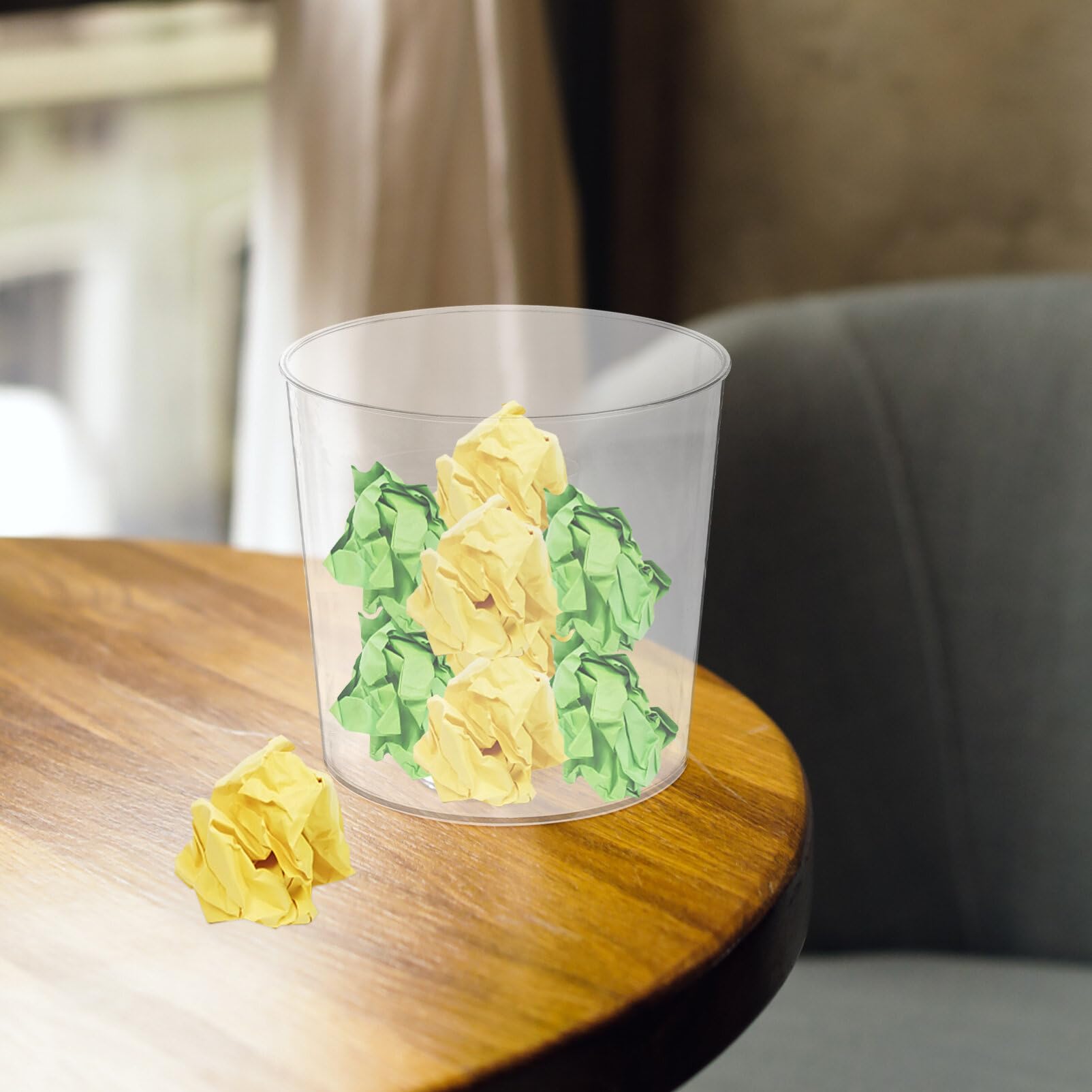 NUOBESTY Clear Desk Trash Can Small Plastic Round Wastebasket Mini Lidless Waste Paper Basket Trash Bin Garbage Container Bin for Home Apartment Office Table