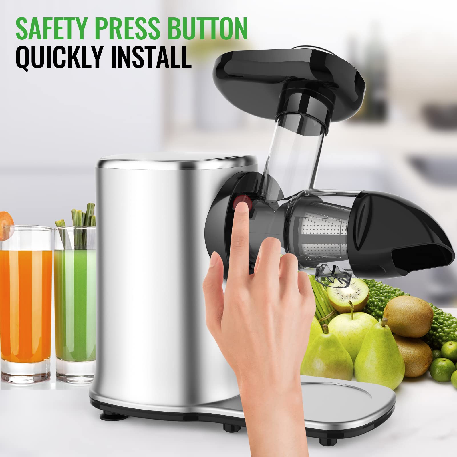 Masticating Juicers, Celery Slow Juicer Machine Cold Press Juicer for Celery/Vegetable/Wheat, Extractor de Jugos y Vegetales, Juice Extractor Machine with Cleaning Brush, Easy to Clean