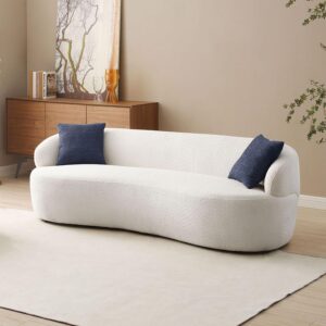 kevinplus 86.6'' Boucle Curved Sofa Couch Cloud Sofa Couch for Living Room, Contemporary Modern Upholstered Sectional 3-Seat Sofa Couch for Apartment Bedroom Office Small Space, Cream White