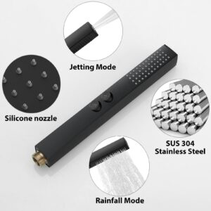 RUMOSE Rainfall Shower System with 4 Full Body Jet 4 Mode Shower Faucet Set with 12 Inch Rain Shower Head and 2 in 1 Handheld Spray, Matte Black Brass Shower Jet Shower Fixtures, Wall Mounted