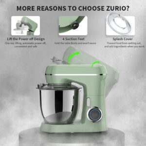 ZZR SEVEN Stand Mixer, Dough Mixer, Cake Mixer, Kitchen Mixer with Bowl SS 5.5 QT, 450W Copper Motor, Standing Mixer with Beater, Dough Hook, SS Egg Whisk (450W Green)