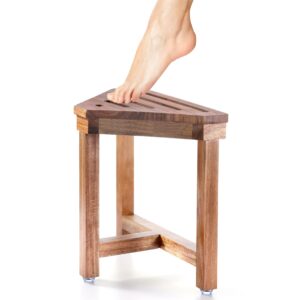 boulphia shower stool for shaving legs 13.3 in, acacia wood corner shower stool, shower foot rest for shaving legs suitable for small shower spaces-safe & stable, non-slip design