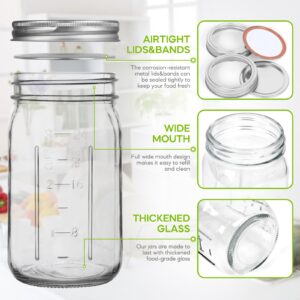 Alotpower 32 oz Mason Jars Wide Mouth 4Pack,Empty 32oz Mason Jars with Lids&Bands/Stickers/Marker/Bottle Brush(32fl.oz, Set of 4)