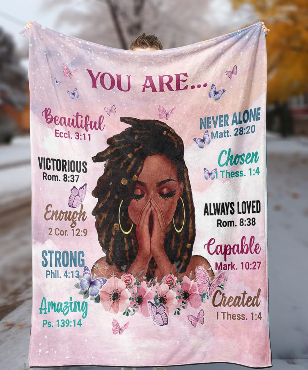 TRENDYNEST African American Girl Throw Blanket,Inspirational Quotes Positive Thoughts Soft Fleece Blankets for Bedroom Floral Butterfly Blanket Gift 50x60 Inch