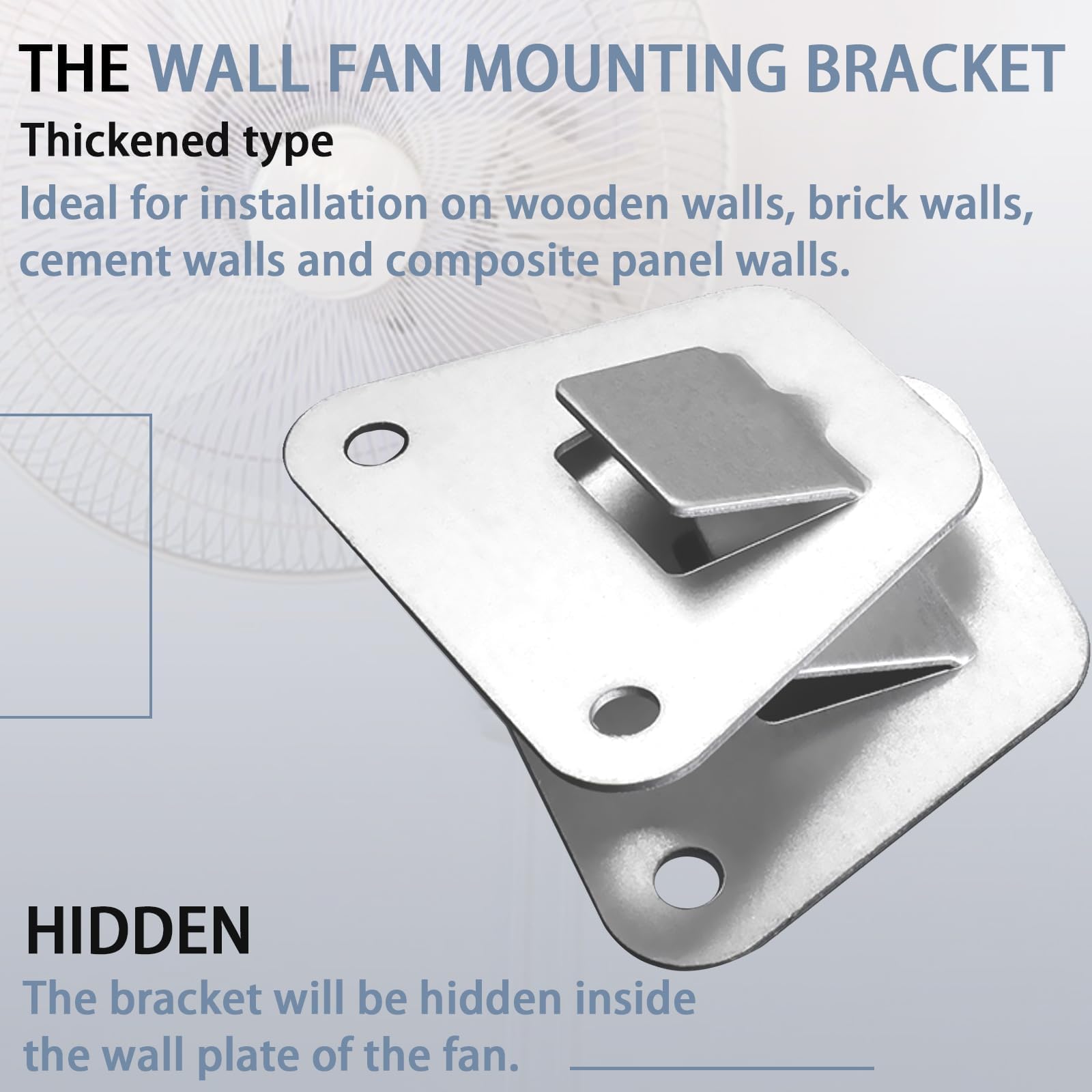 LUTQ 2-Set Wall Fan Mounting Bracket, Heavy Duty Wall Mounting Fan Bracket, Solid Steel Fan Wall Mount Bracket with Fastening Screws, Oscillation Fans Hidden Holder Bracket